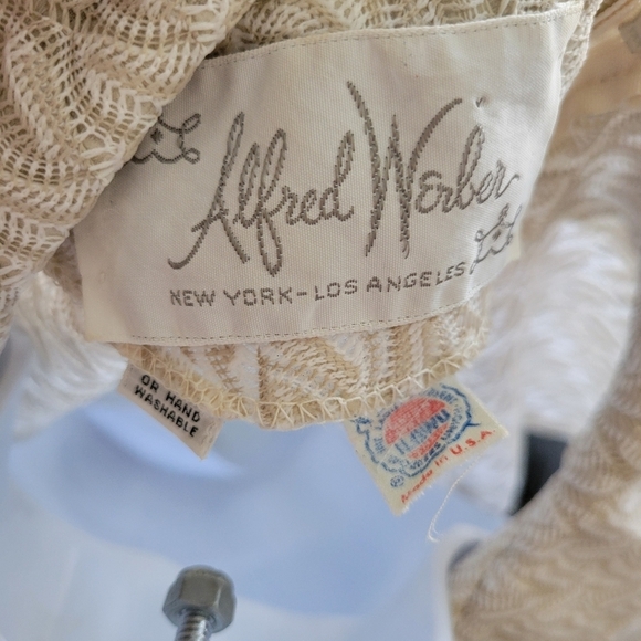 Alfred Weber Vintage Women's Two Piece Blouse Maxi Skirt Set Beige White Knit M - Picture 6 of 12